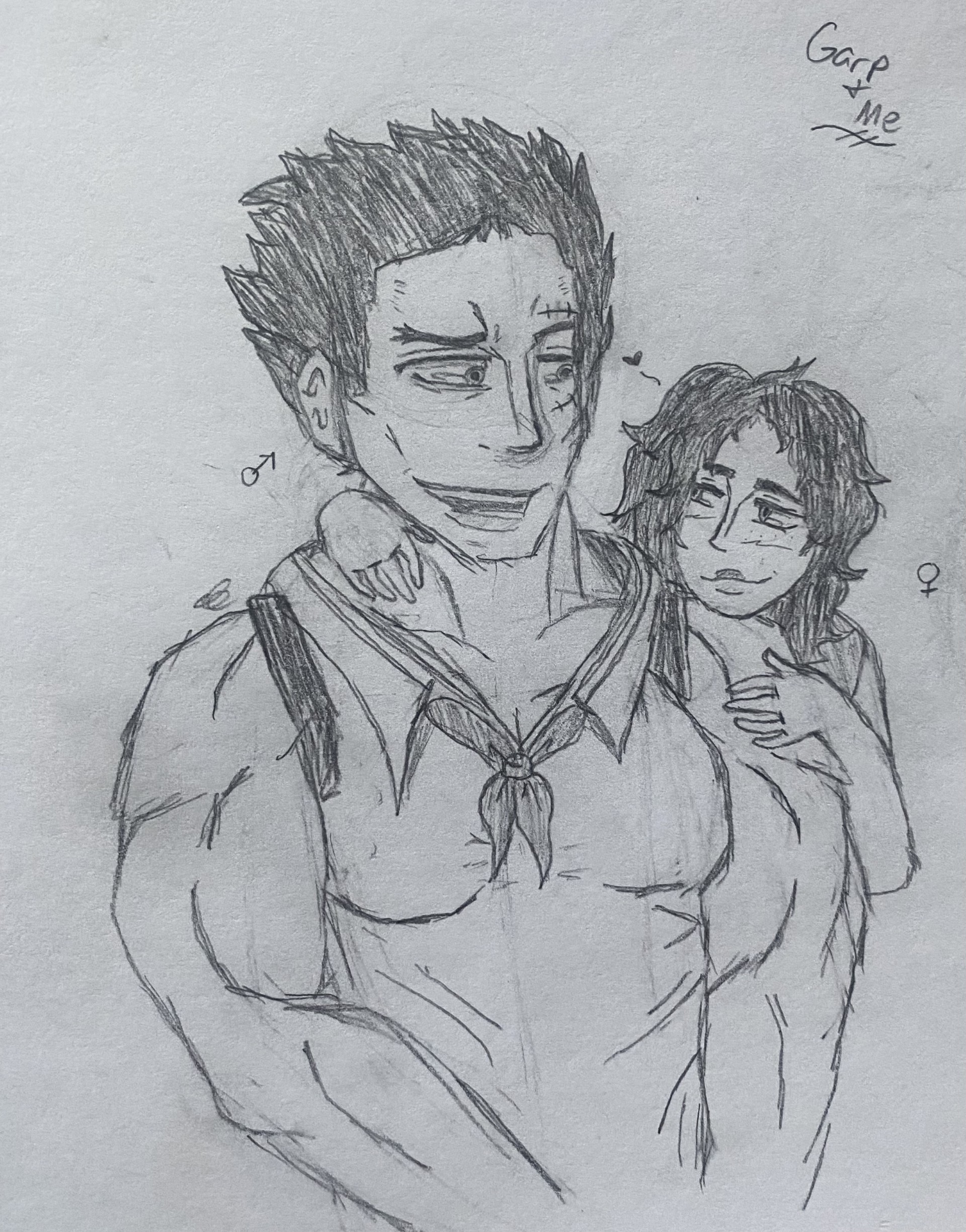 A drawing of me with the character Garp from the Japanese Anime 'One Piece' in his 20's