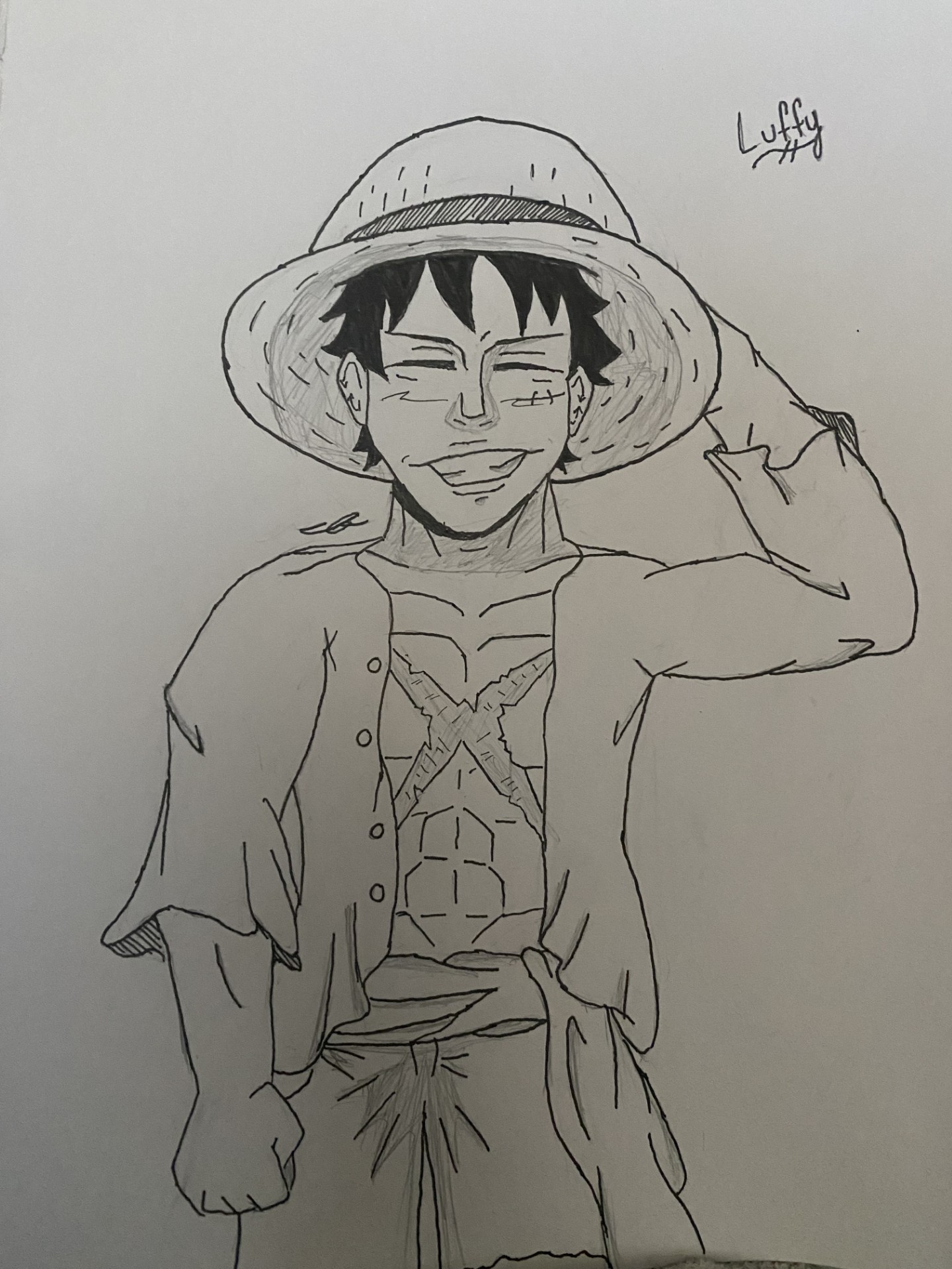 A drawing of the character Luffy from the Japanese Anime 'One Piece'